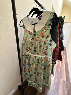 Retrospekt Retrolicious Christmas Cats Collared Dress Size 1X Mint Green